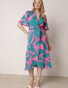 retro & icone Rochie Albastru-roz Petrecută cu Legătură în Talie Raviara