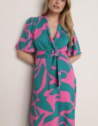 retro & icone Rochie Albastru-roz Petrecută cu Legătură în Talie Raviara