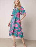 retro & icone Rochie Albastru-roz Petrecută cu Legătură în Talie Raviara