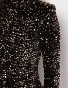 retro & icone Rochie Auriu-Negru Paietată De Cocktail Cu Umeri Structurați Bonida