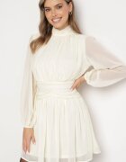 retro & icone Rochie Bej Cloș cu guler înalt încrețituri și umeri transparenți Belabria