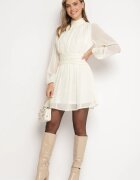 retro & icone Rochie Bej Cloș cu guler înalt încrețituri și umeri transparenți Belabria