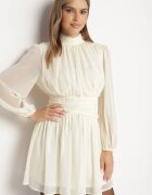 retro & icone Rochie Bej Cloș cu guler înalt încrețituri și umeri transparenți Belabria