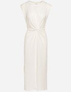 retro & icone Rochie Bej deschis din Țesătură Plisată Decorată cu Imitație de Nod cu Fentă Risley