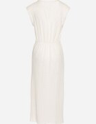 retro & icone Rochie Bej deschis din Țesătură Plisată Decorată cu Imitație de Nod cu Fentă Risley
