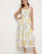 retro & icone Rochie Bej din Bumbac cu Model de Lămâi Evitriss