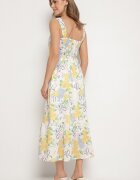 retro & icone Rochie Bej din Bumbac cu Model de Lămâi Evitriss