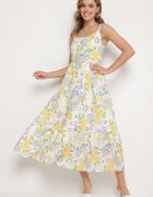 retro & icone Rochie Bej din Bumbac cu Model de Lămâi Evitriss