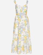 retro & icone Rochie Bej din Bumbac cu Model de Lămâi Evitriss