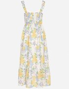 retro & icone Rochie Bej din Bumbac cu Model de Lămâi Evitriss