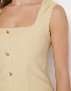retro & icone Rochie Bej din Viscoză cu In Cambrată cu nasturi decorativi și decolteu pătrat Ivelzemis