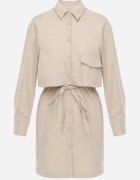 retro & icone Rochie Bej în stil cămașă cu legătură și imitație de buzunare Mavira