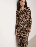 retro & icone Rochie Bej închis cu imprimeu leopard cu nod decorativ și despicătură Salanthia