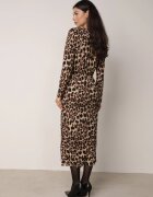 retro & icone Rochie Bej închis cu imprimeu leopard cu nod decorativ și despicătură Salanthia