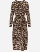 retro & icone Rochie Bej închis cu imprimeu leopard cu nod decorativ și despicătură Salanthia