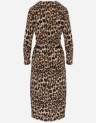 retro & icone Rochie Bej închis cu imprimeu leopard cu nod decorativ și despicătură Salanthia