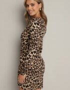 retro & icone Rochie bej închis Draperată cu imprimeu leopard cu croi mulat cu umeri întăriți Tifitha