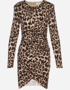 retro & icone Rochie bej închis Draperată cu imprimeu leopard cu croi mulat cu umeri întăriți Tifitha