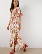 retro & icone Rochie Bej-Roz cu decolteu tip plic cu elastic în talie și curea textilă Genatia