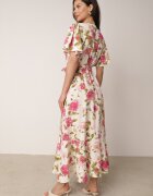 retro & icone Rochie Bej-Roz cu decolteu tip plic cu elastic în talie și curea textilă Genatia