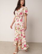 retro & icone Rochie Bej-Roz cu decolteu tip plic cu elastic în talie și curea textilă Genatia