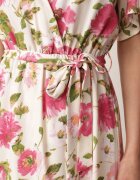retro & icone Rochie Bej-Roz cu decolteu tip plic cu elastic în talie și curea textilă Genatia