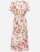retro & icone Rochie Bej-Roz cu decolteu tip plic cu elastic în talie și curea textilă Genatia