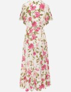 retro & icone Rochie Bej-Roz cu decolteu tip plic cu elastic în talie și curea textilă Genatia