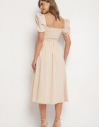retro & icone Rochie bejă în stil rustic cu legătură la decolteu și despicătură Idanillea