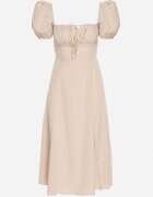 retro & icone Rochie bejă în stil rustic cu legătură la decolteu și despicătură Idanillea