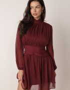 retro & icone Rochie Bordo Cloș cu guler înalt cu încrețituri și umeri transparenți Belabria