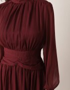 retro & icone Rochie Bordo Cloș cu guler înalt cu încrețituri și umeri transparenți Belabria