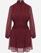retro & icone Rochie Bordo Cloș cu guler înalt cu încrețituri și umeri transparenți Belabria