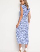 retro & icone Rochie Cămașă Albastră cu Imprimeu Animal Cu nasturi cu Cordon din Material Vespia