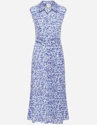 retro & icone Rochie Cămașă Albastră cu Imprimeu Animal Cu nasturi cu Cordon din Material Vespia