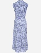 retro & icone Rochie Cămașă Albastră cu Imprimeu Animal Cu nasturi cu Cordon din Material Vespia