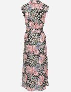 retro & icone Rochie Cămașă Negru-Roz florală cu nasturi și cordon din material Himpia