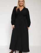 retro & icone Rochie Cloche Neagră cu Încrețituri și Elastic în Talie Fedorna