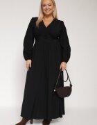 retro & icone Rochie Cloche Neagră cu Încrețituri și Elastic în Talie Fedorna