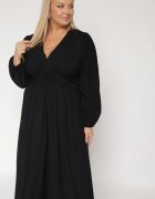 retro & icone Rochie Cloche Neagră cu Încrețituri și Elastic în Talie Fedorna