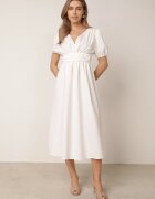 retro & icone Rochie Cloș Albă Midi cu Legătură Decorativă la Spate și Elastic la Talie cu In Senaida