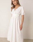 retro & icone Rochie Cloș Albă Midi cu Legătură Decorativă la Spate și Elastic la Talie cu In Senaida