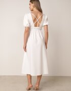 retro & icone Rochie Cloș Albă Midi cu Legătură Decorativă la Spate și Elastic la Talie cu In Senaida