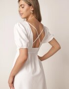 retro & icone Rochie Cloș Albă Midi cu Legătură Decorativă la Spate și Elastic la Talie cu In Senaida