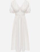 retro & icone Rochie Cloș Albă Midi cu Legătură Decorativă la Spate și Elastic la Talie cu In Senaida