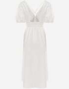 retro & icone Rochie Cloș Albă Midi cu Legătură Decorativă la Spate și Elastic la Talie cu In Senaida