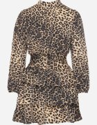 retro & icone Rochie Cloș Bej închis cu imprimeu leopard Strânsă în talie cu volane Liliwia