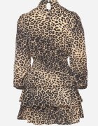 retro & icone Rochie Cloș Bej închis cu imprimeu leopard Strânsă în talie cu volane Liliwia