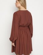 retro & icone Rochie Cloș Maro cu Încrețituri în Talie și Decolteu în V Salindea