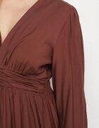 retro & icone Rochie Cloș Maro cu Încrețituri în Talie și Decolteu în V Salindea